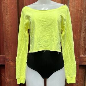 Yellow and Black Crop Bodysuit Top